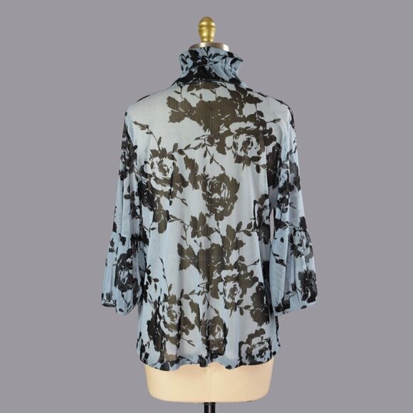 TERRA SJ APPAREL FLORAL WIRE STAND UP RUFFLE COLLAR BLOUSE - Picture 6 of 8